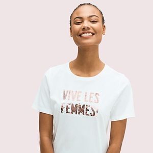 NWT kate spade Vive Les Femmes T Shirt w/ sequins